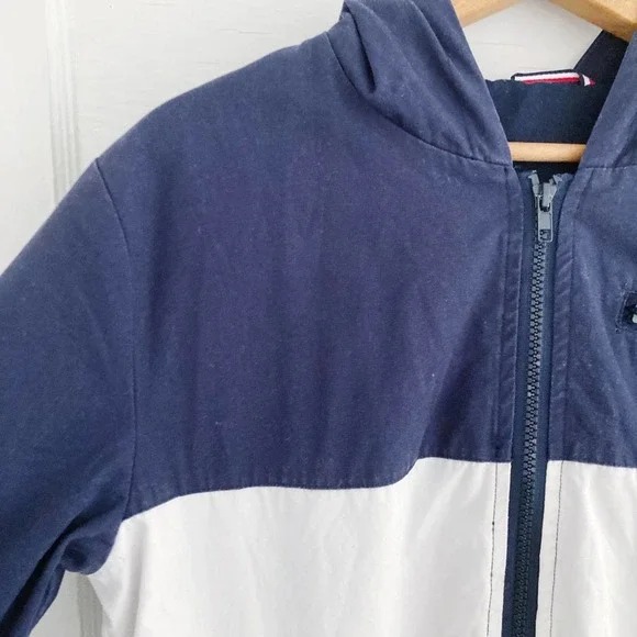 Vintage Navy Blue and Light Blue Color Block Cotton Zip Up Jacket with Hood - Picture 6 of 11